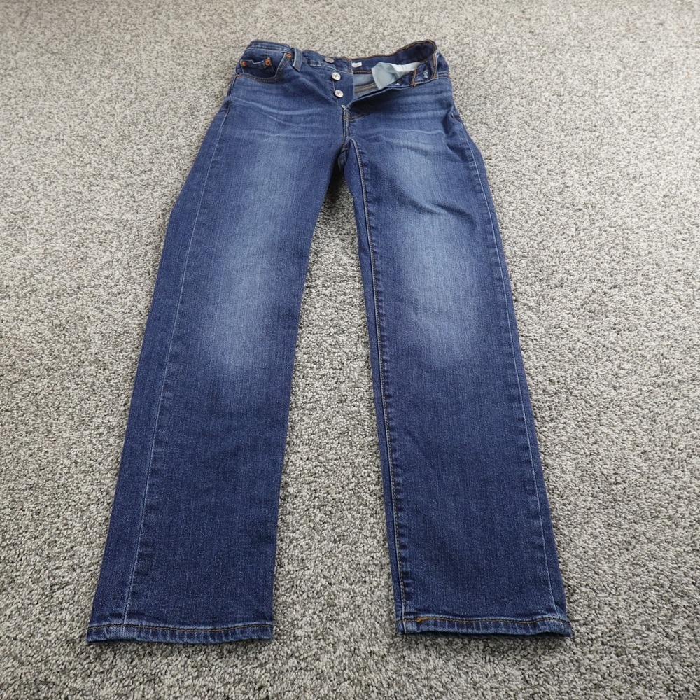 Levis Jeans Womens 25 Dark Blue Denim Pants Wedgie High Rise Straight Stretch